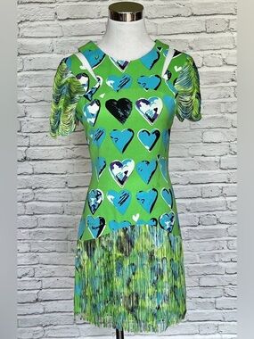 Extremely rare GUC Versace X H&M fringe heart dress with cut out sleeves